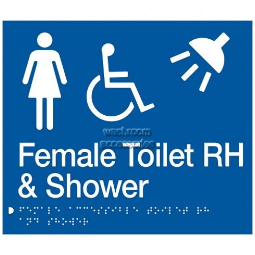 View FDTSRH Female Accessible Toilet Right Hand and Shower Sign Braille details.