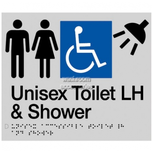 MFDTSLH Unisex Accessible Toilet Left Hand and Shower Sign Braille