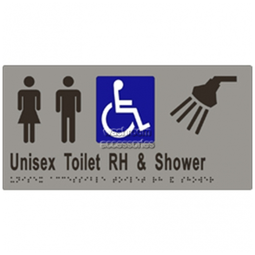 View ML16298 Braille Sign, Unisex Accessible Toilet RH and Shower details.