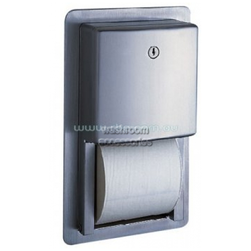 View B4388 Double Toilet Roll Dispenser Recessed details.