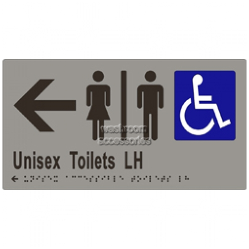 ML16230 Braille Sign Unisex Accessible Toilets Divided LH and Arrow