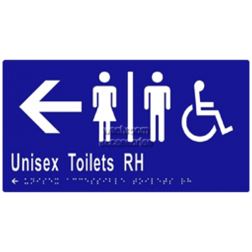 View ML16231 Braille Sign, Unisex Accessible Toilets Divided RH with Arrow details.