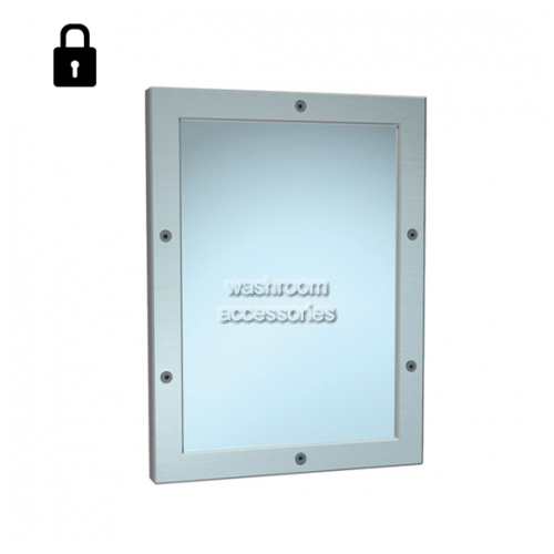 View 105-14 Steel Mirror with Frame, Vandal Resistant, Front Mounting details.
