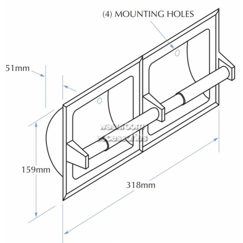 Bradley 5124 Bathroom 5124 Dual Toilet Roll Holder Recessed No Hood