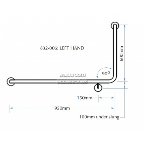 View 832B-4 Toilet Grab Rail 90 Degree Left Hand details.