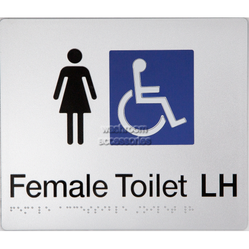 View FDTLH Female Accessible Toilet Left Hand Sign Braille details.