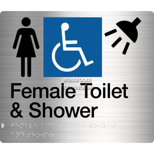 View FDTS Accessible Female Toilet and Shower Sign Braille details.
