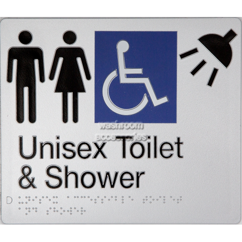 View MFDTS Accessible Unisex Toilet and Shower Sign Braille details.