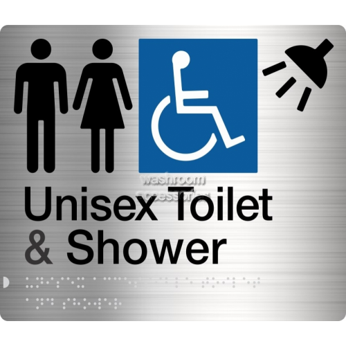 View MFDTS Accessible Unisex Toilet and Shower Sign Braille details.