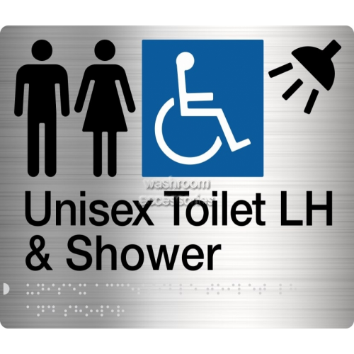 View MFDTSLH Unisex Accessible Toilet Left Hand and Shower Sign Braille details.