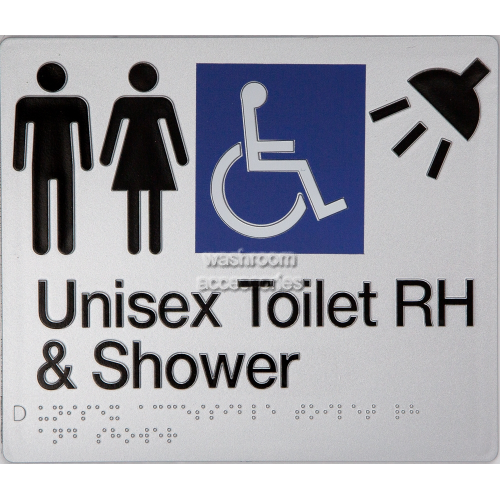 View MFDTSRH Unisex Accessible Toilet Right Hand and Shower Sign Braille details.