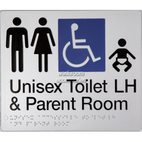 View MFDTPLH Unisex Accessible Toilet LH and Parent Room Sign Braille details.