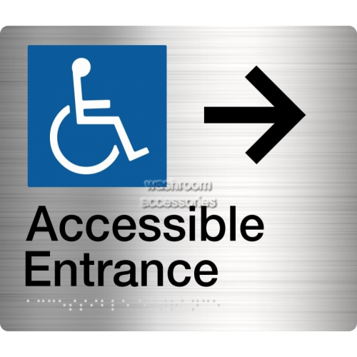 View Accessible Entrance RH Arrow Sign Braille details.
