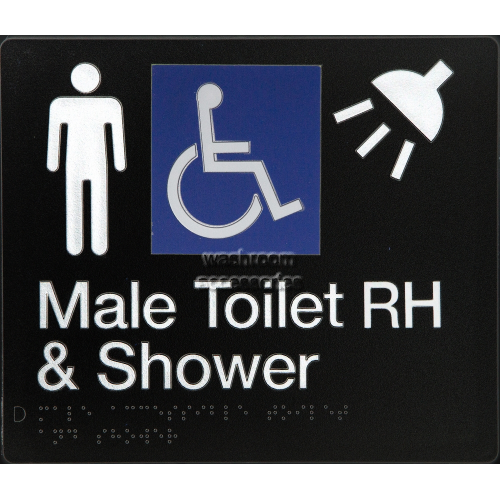 View MDTSRH Accessible Male Toilet Right Hand and Shower Sign Braille details.