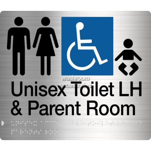 View MFDTPLH Unisex Accessible Toilet LH and Parent Room Sign Braille details.